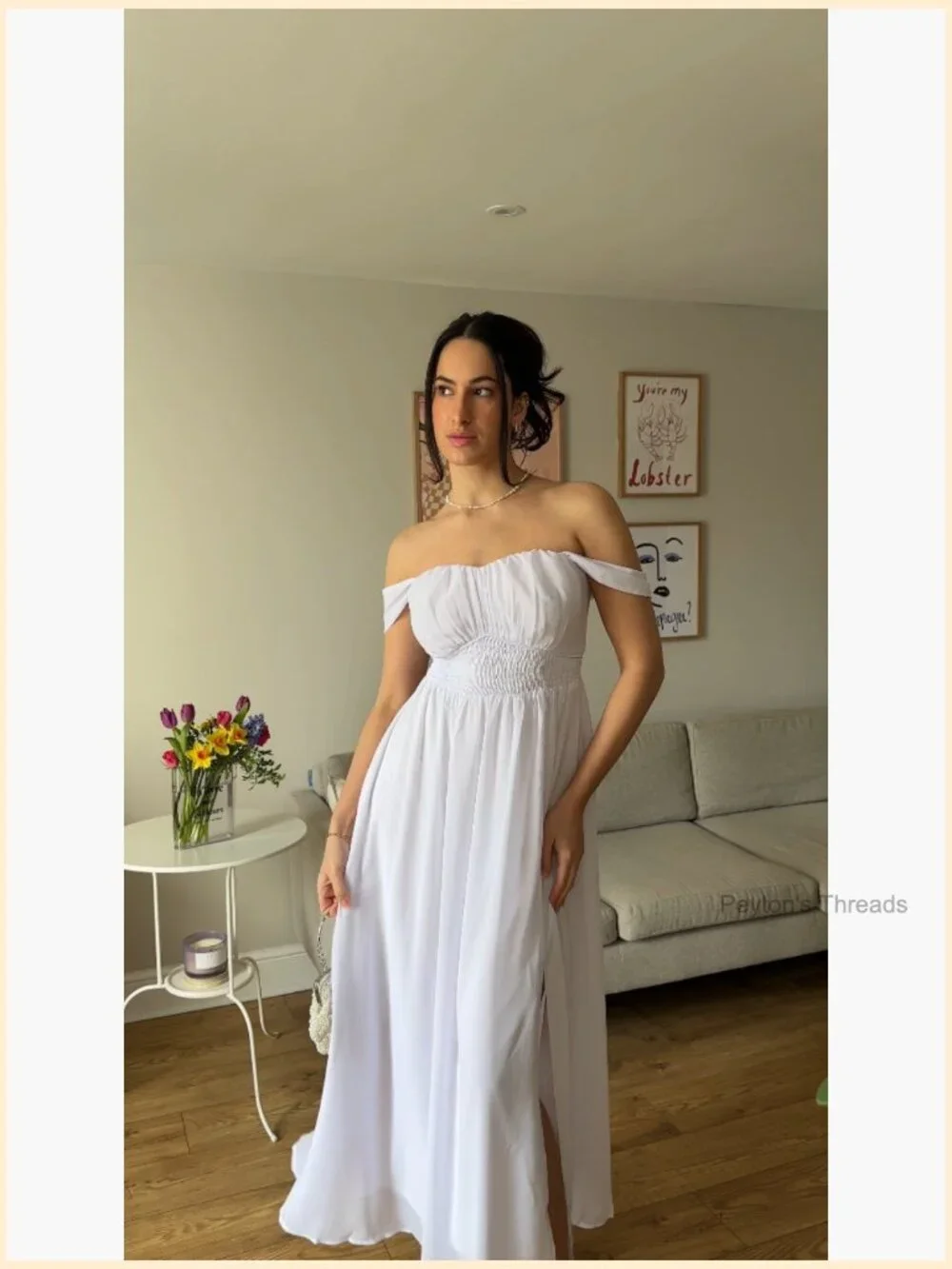 Off Shoulder Flowy A-Line Maxi Dress with Pockets - Picture 7 of 7